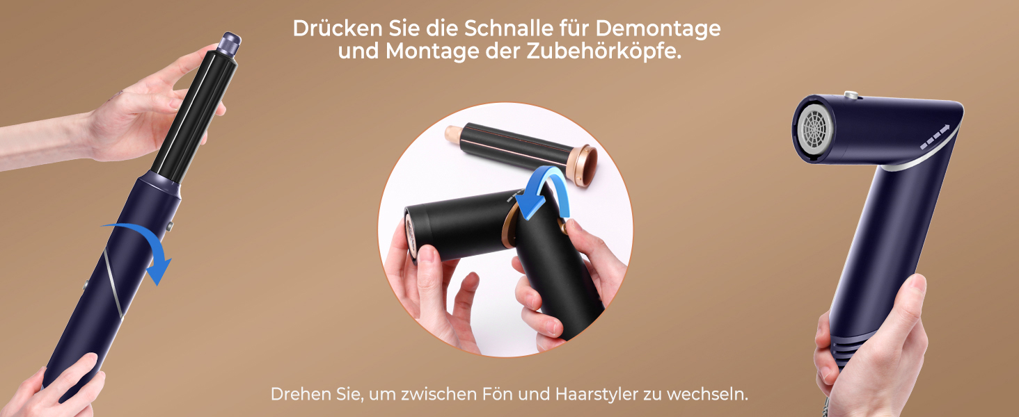 Фен-щітка 5 в 1 для волосся: сушка, укладка, локони, об'єм (блакитний)