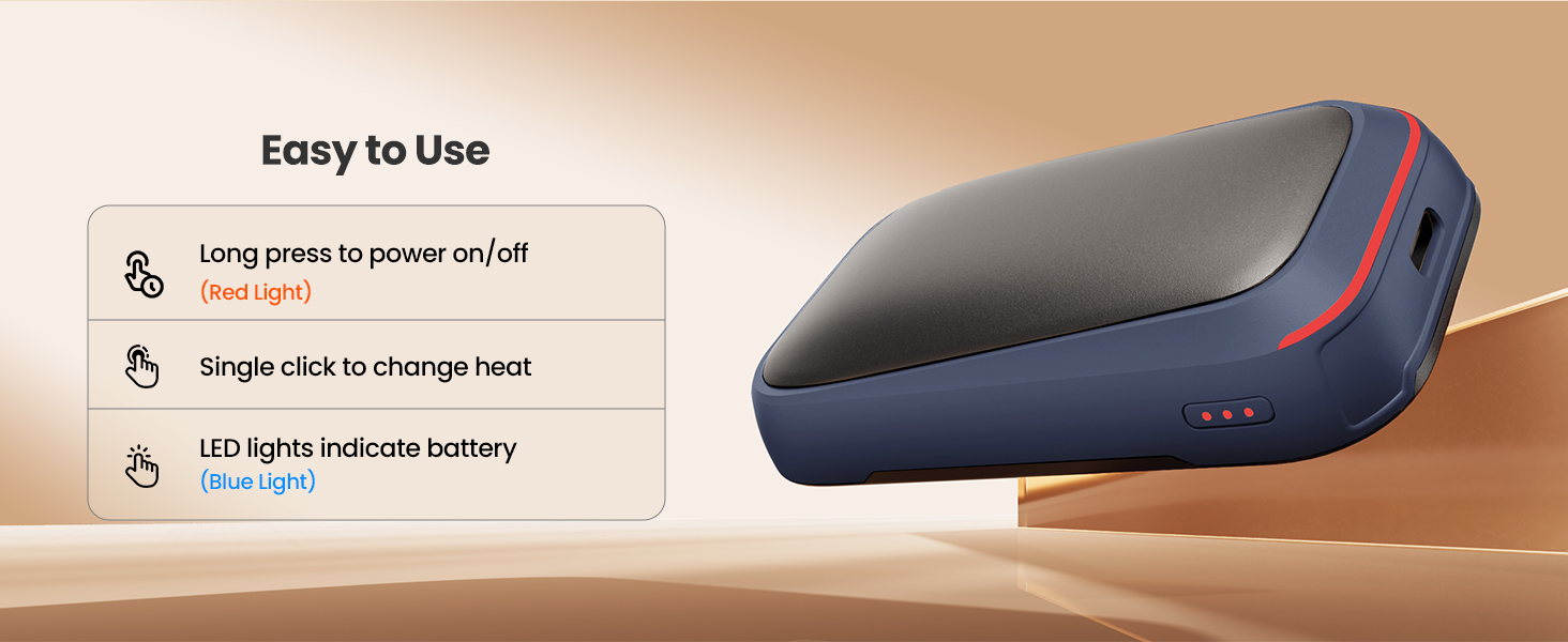 Електричний грілка для рук Gaiatop 2 шт. з магнітом, USB, багаторазовий, 3 швидкості нагріву, компактний, подарунок для чоловіків та жінок (блакитний)