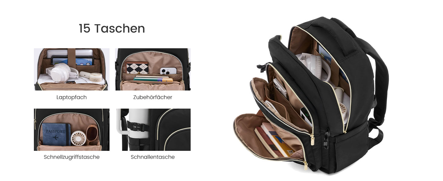 LOVEVOOK Рюкзак для жінок, 15.6 дюймів, водонепроникний, для школи, підлітка, елегантний, для роботи, навчання, подорожей, універсальний, чорно-бежево-коричневий