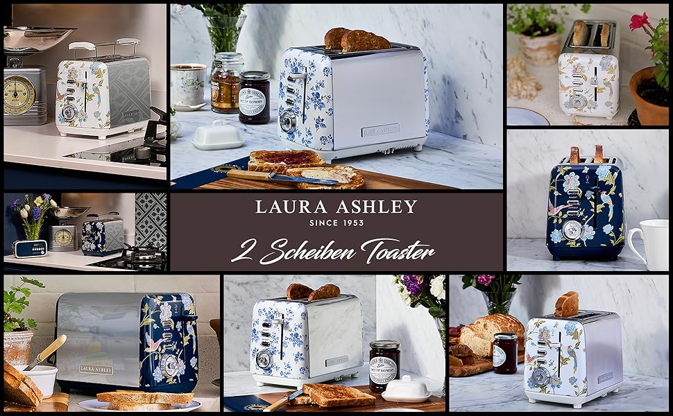Тостер VQ Laura Ashley з 4-ма тостами, регулюванням нагріву, функціями розморожування та підігріву - модель Elveden White