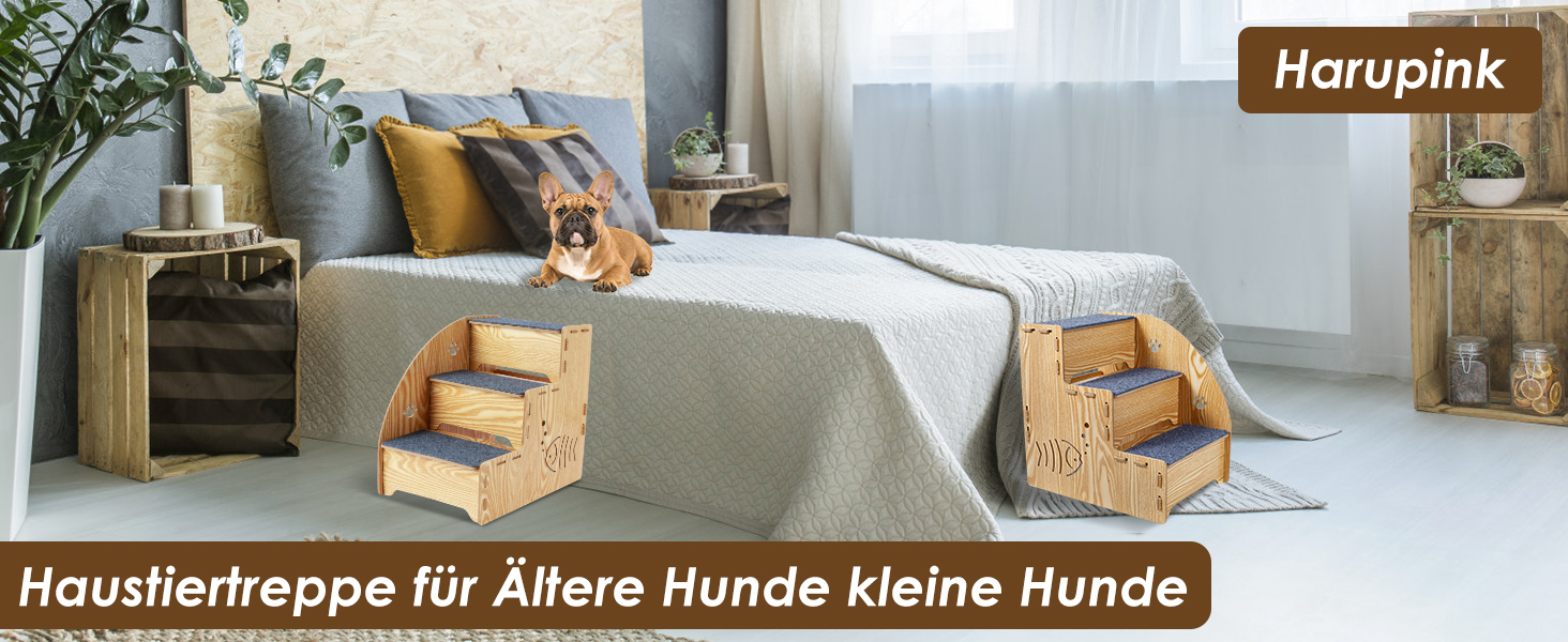 Сходинка для котів та собак з натурального дерева, 3 сходинки, 35 см, стабільна та неслизька