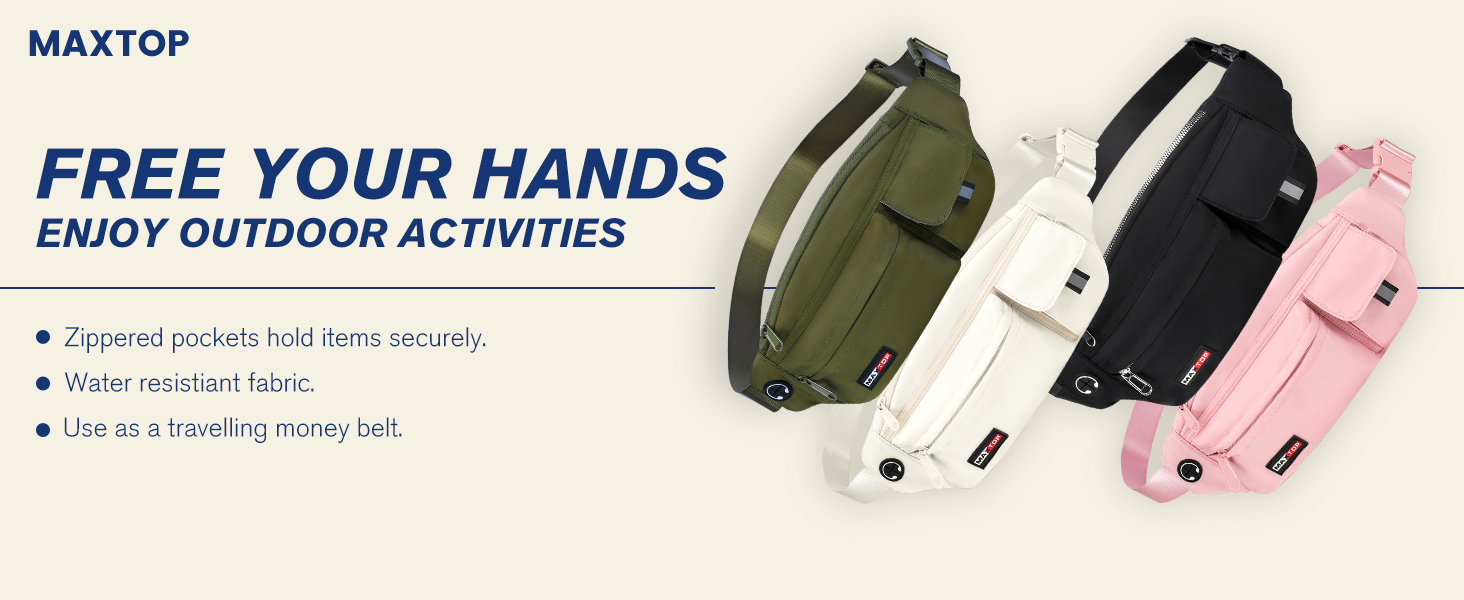Чоловіча/Жіноча поясна сумка Maxtop Bauchtasche - водонепроникна, для подорожей, фітнесу, бігу, тренувань (чорна)