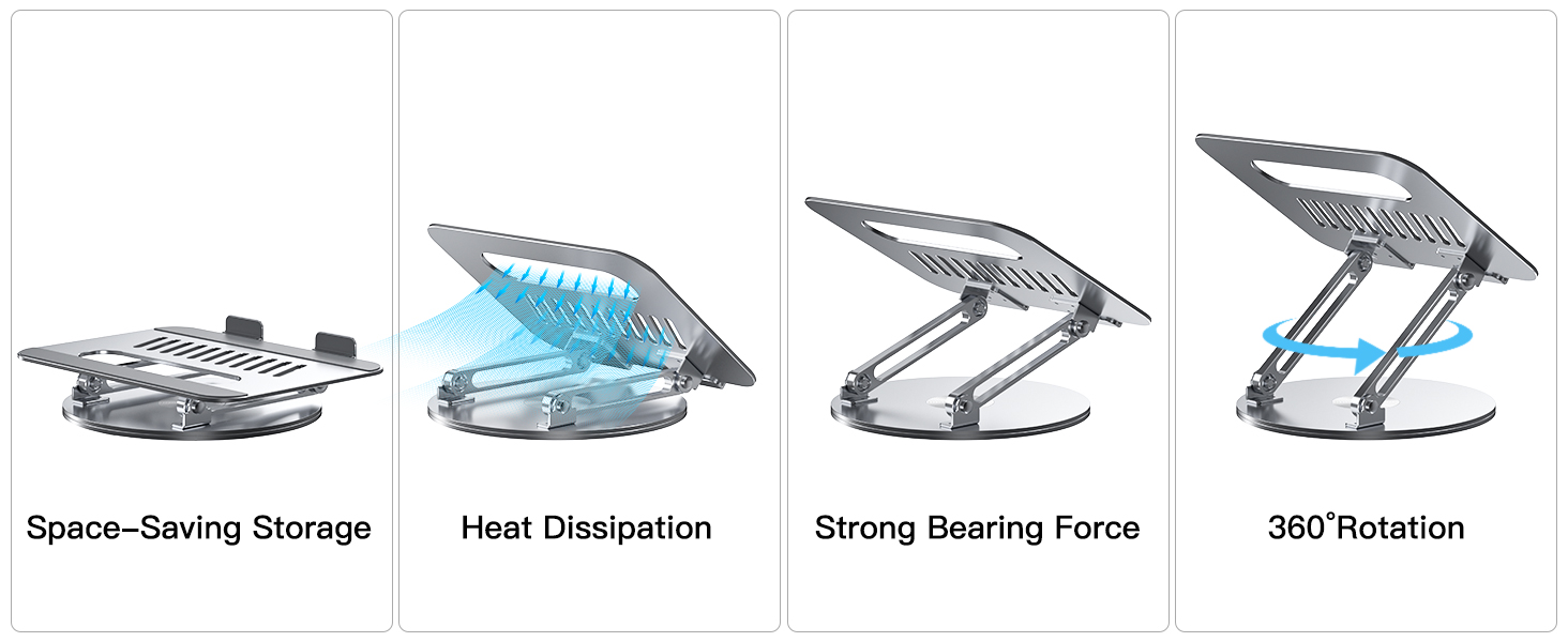 Підставка для ноутбука регульована по висоті, складана, ергономічна з вентиляцією та 360° поворотом, вертикальна, сумісна з MacBook, Dell, HP, 11-16'
