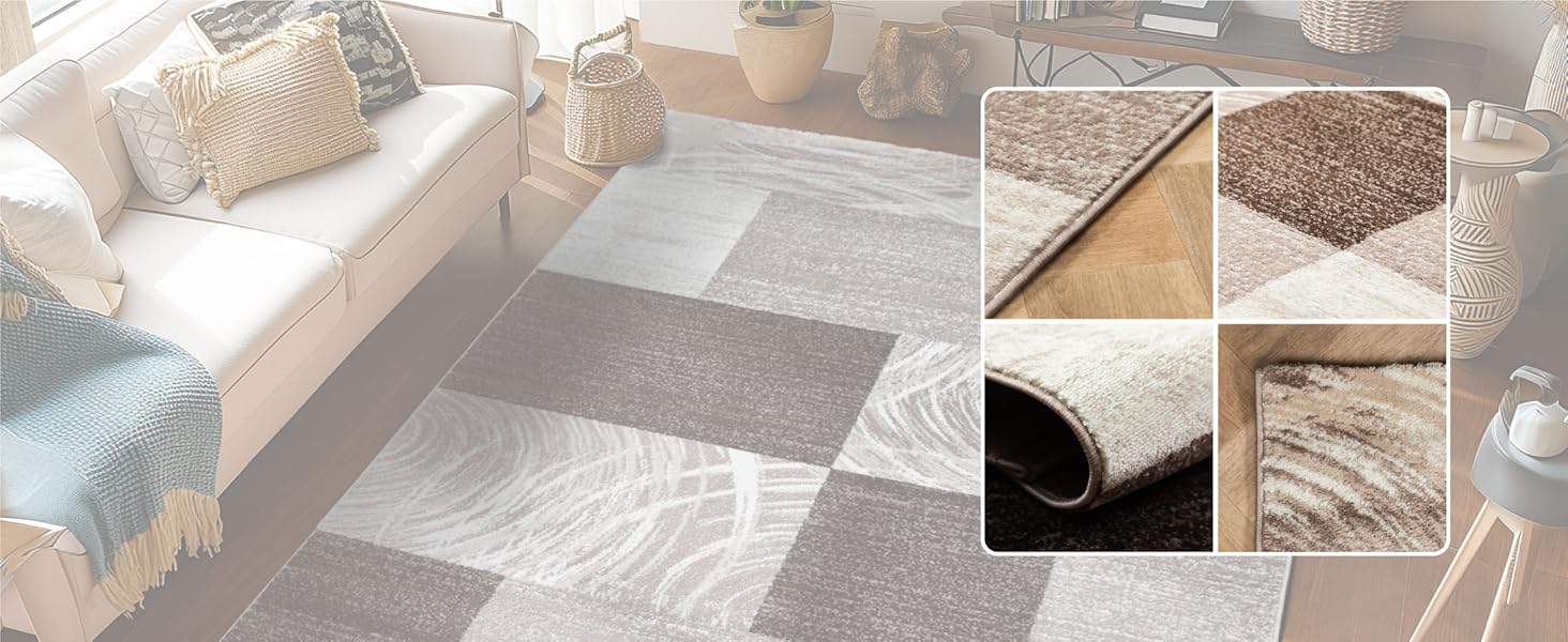 Килимок для вітальні, спальні, їдальні, коридору, кухні. Сучасний килим з геометричним візерунком, м'який, короткий ворс, легкий у догляді. Чорний, 140 x 200 см.