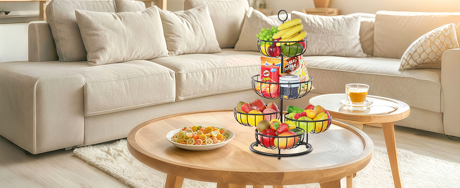 PouHenier 5-ярусна металева етажерка для фруктів та овочів, чорна, для кухні