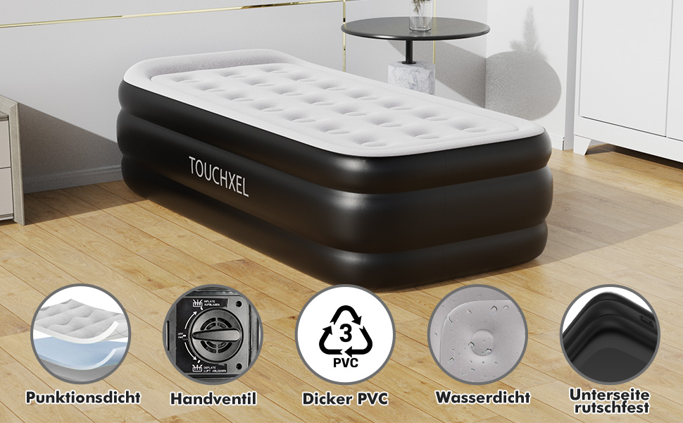 Надувний матрац односпальний з електричним насосом (Чорний, Twin)