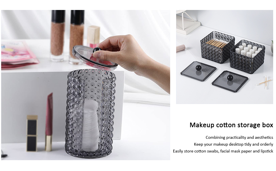Організатор для ватних дисків, акриловий контейнер для ватних дисків з кришкою, чорний, для спальні, ванної кімнати, туалетного столика