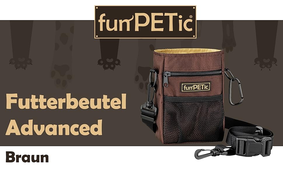 Набір для годування тварин funPETic: сумка для корму з 4 відділеннями, складна миска з силікону, кишеня для ласощів та карабін. Підходить для собак, котів, коней.