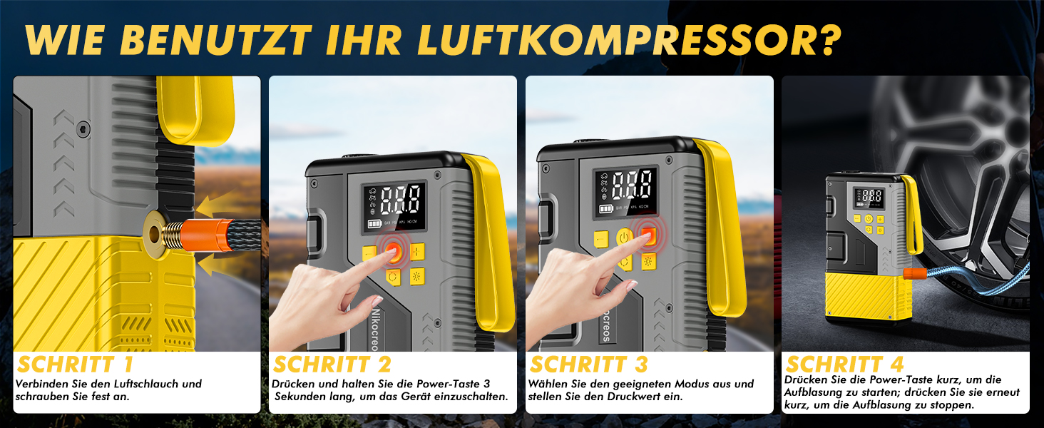 Powerbank для прикурювання з компресором 3000A 150PSI, LCD-дисплей, LED-ліхтарик (Жовтий)