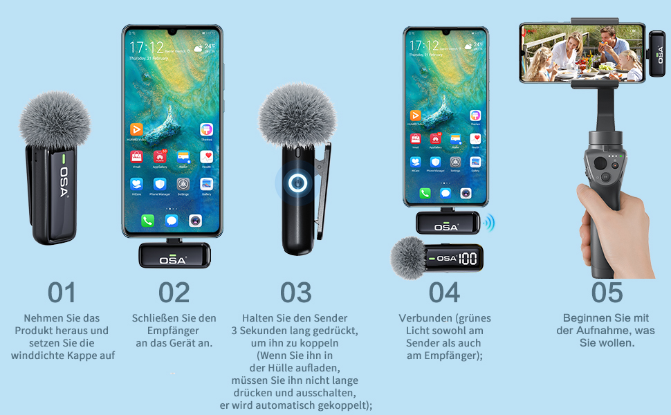 Бездротовий мікрофон-петличка OSA: професійний комплект з двома мікрофонами, Plug-and-Play, для iPhone, Android, камери, ПК (Type-C)