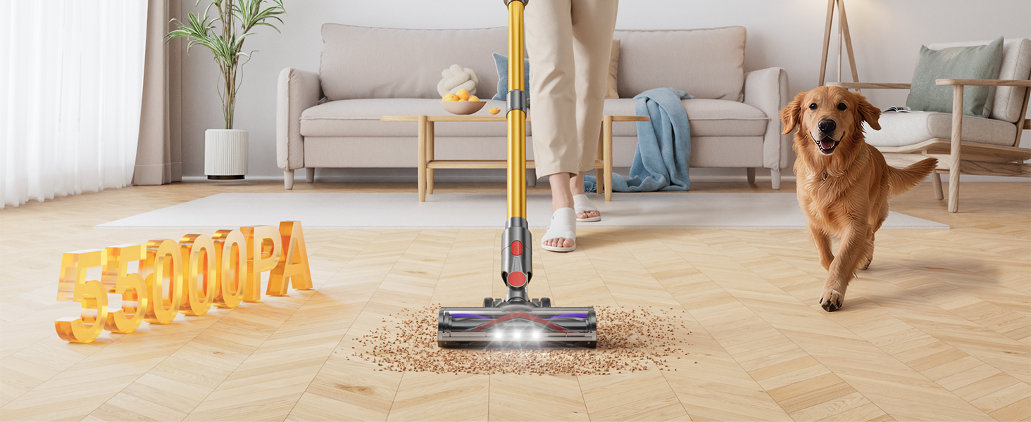 Бездротовий акумуляторний пилосос V16 600W з LED-дисплеєм та автоматичним режимом. Підходить для твердих підлог, килимів та видалення шерсті тварин.