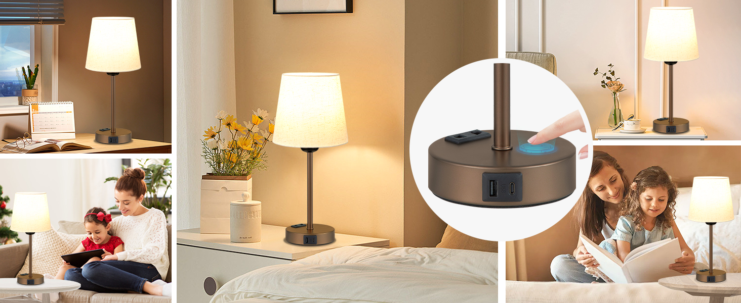 Настільна лампа Kakanuo з торшером, 2 шт., з USB-портами та диммуванням, для спальні, вітальні, дитячої кімнати, офісу