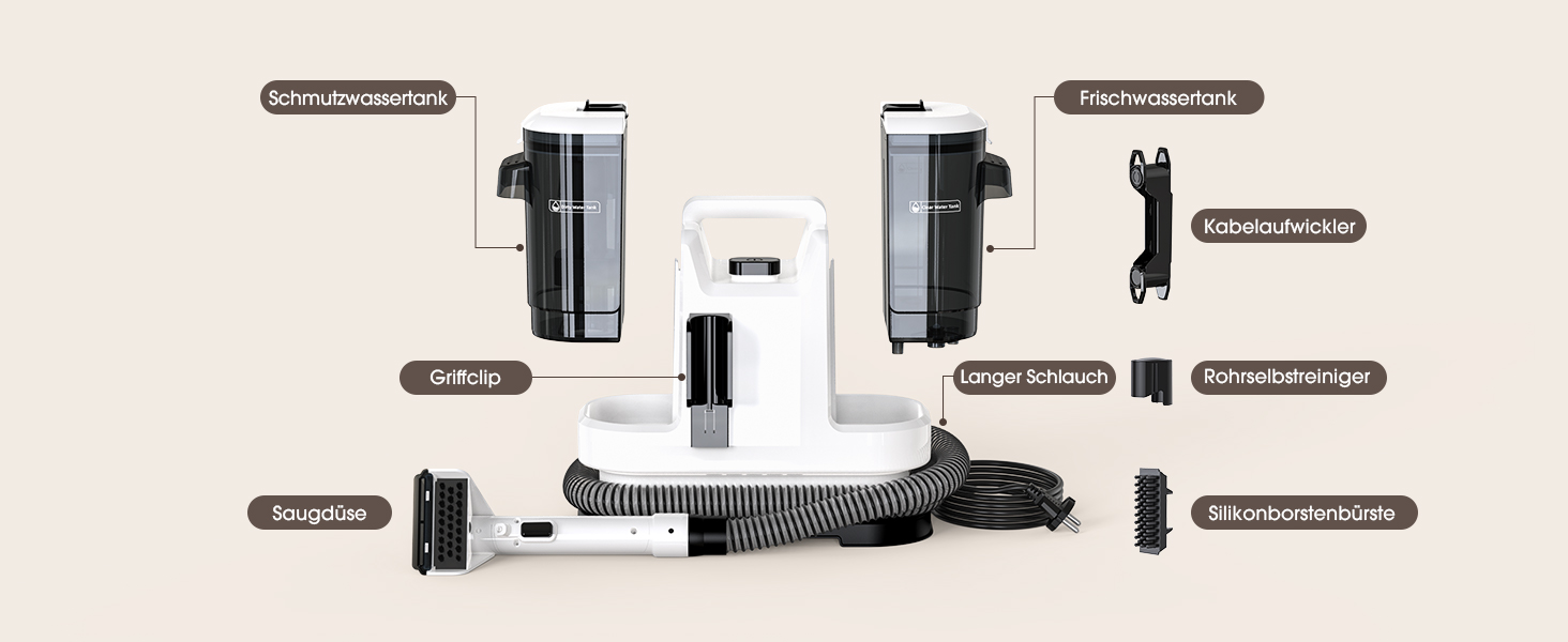 Водопилосос 450W для миття та чищення килимів, меблів та авто. Потужність 13500Pa, великий бак, довгий кабель. Білий.