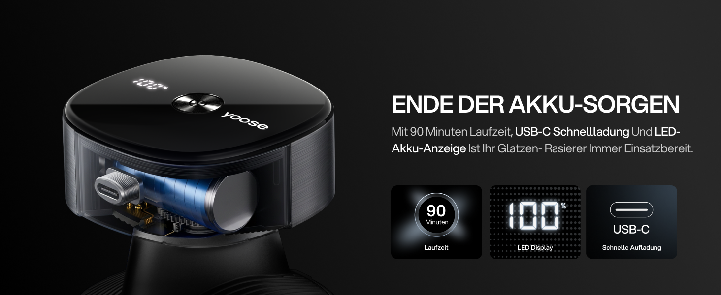 Електрична машинка для гоління голови Yoose Herren IPX7, 5 бритвених головок, USB-C, чорна