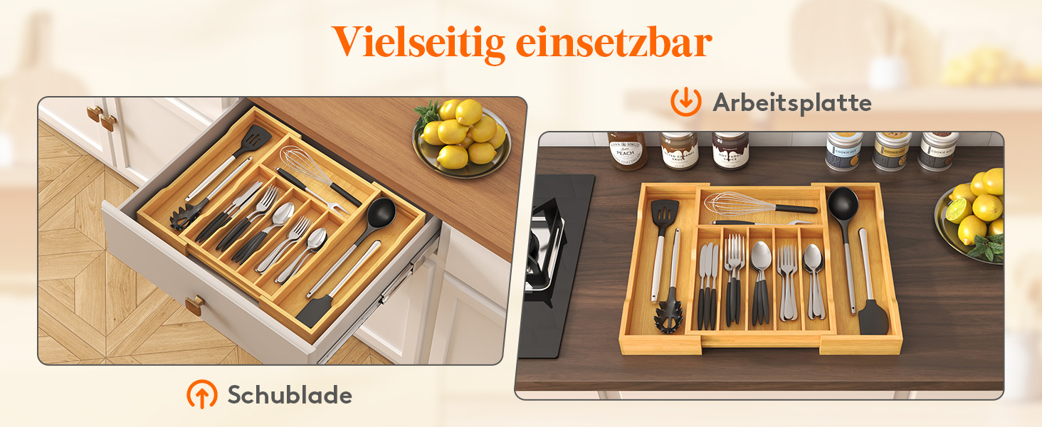 Органайзер для столових приборів Lifewit для шухляд 43 см, дерев'яний, розширюваний (31-53 см), бежевий