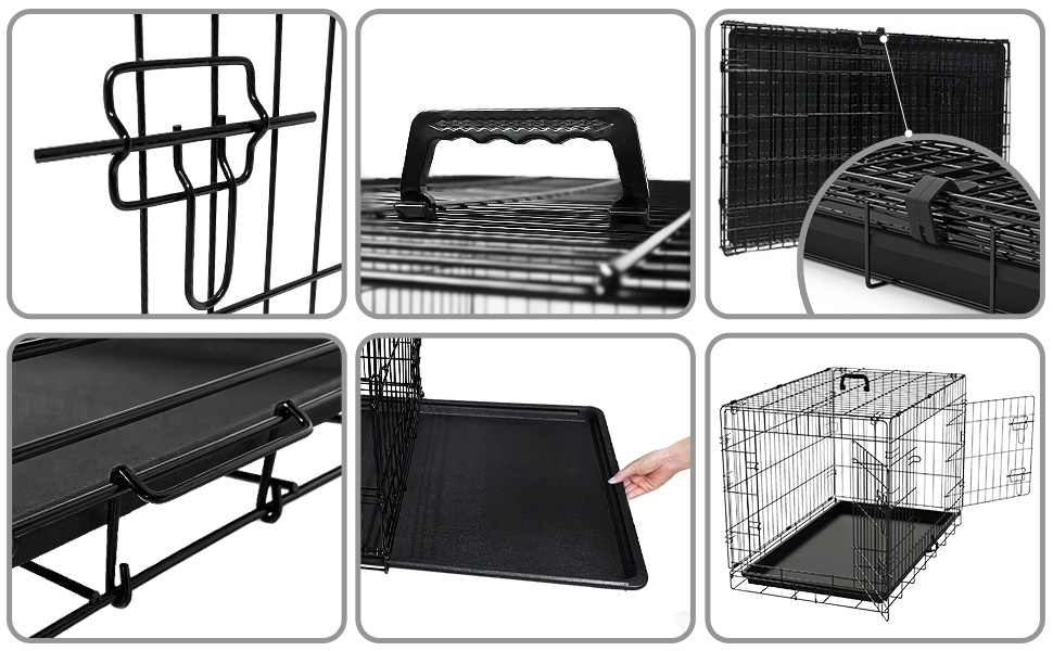 Клітка для собак VOUNOT, розкладний вольєр з кришкою, переноска для собак в авто, з подвійними дверцятами, 2 ручки для перенесення та знімний піддон, XXL 122x75x81 см, чорний. Розміри: 107x70x78 см (з кришкою), 122x75x81 см (без кришки)