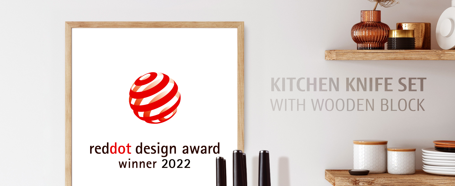 Набір ножів Hecef з підставкою 7 предметів, чорний – кухонні ножі з кованого нержавіючого сталевого леза, повний ергономічний руків'я з подвійним болстером, ергономічний дизайн, нагорода Red Dot Design Award, економія місця, ідеальний подарунок для кухні