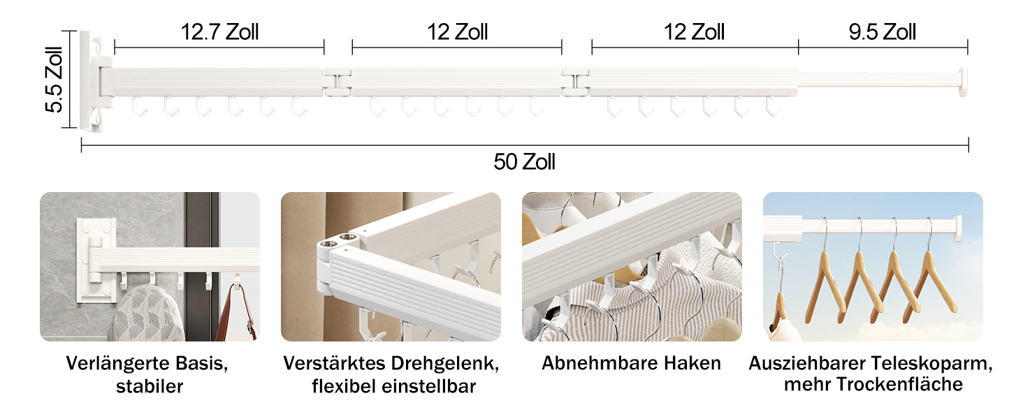 Настінна сушилка для білизни розкладна та складна, з алюмінію, 100 кг, білі гачки