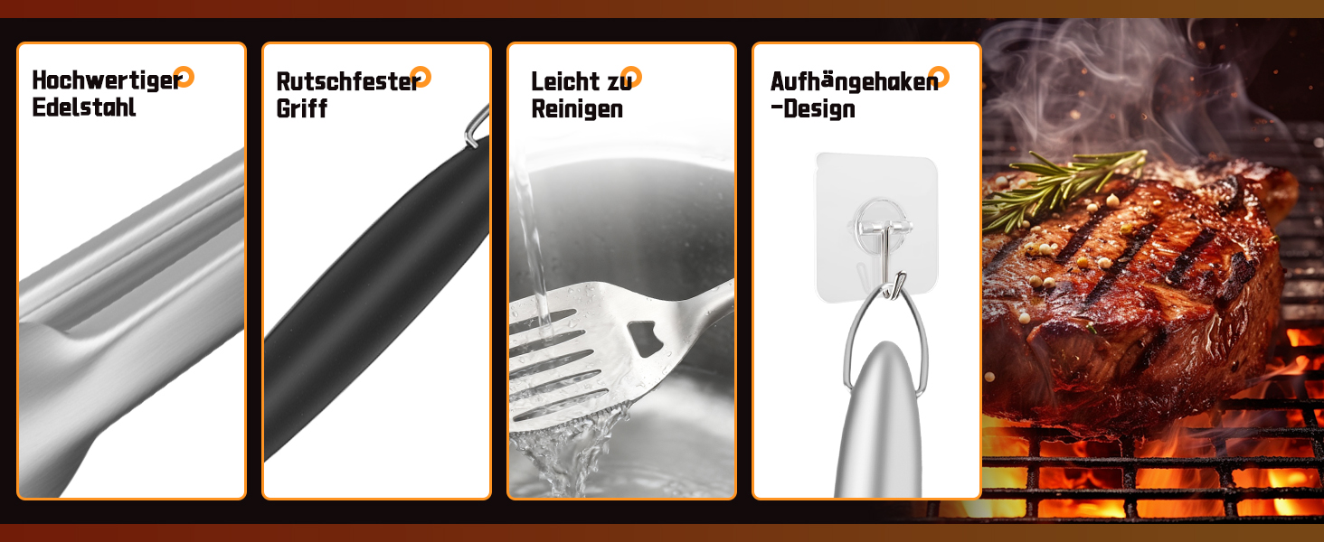 Набір аксесуарів для гриля з нержавіючої сталі на 9 частин, преміум-якість, для чоловіків та батьків, ідеальний подарунок на день народження/Новий рік, для BBQ, гриля та кемпінгу, з сумкою, включає шпатель, щипці