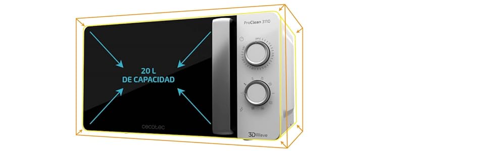 Мікрохвильова піч Cecotec Pro Clean 3110 з кварцовим грилем 800 Вт, об'єм 20 л, біла
