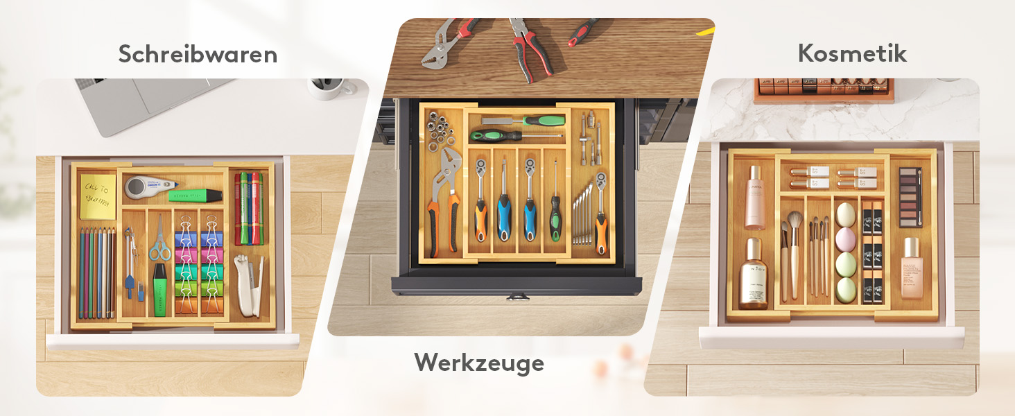 Органайзер для столових приборів Lifewit для шухляд 43 см, дерев'яний, для кухні (24-40 см)