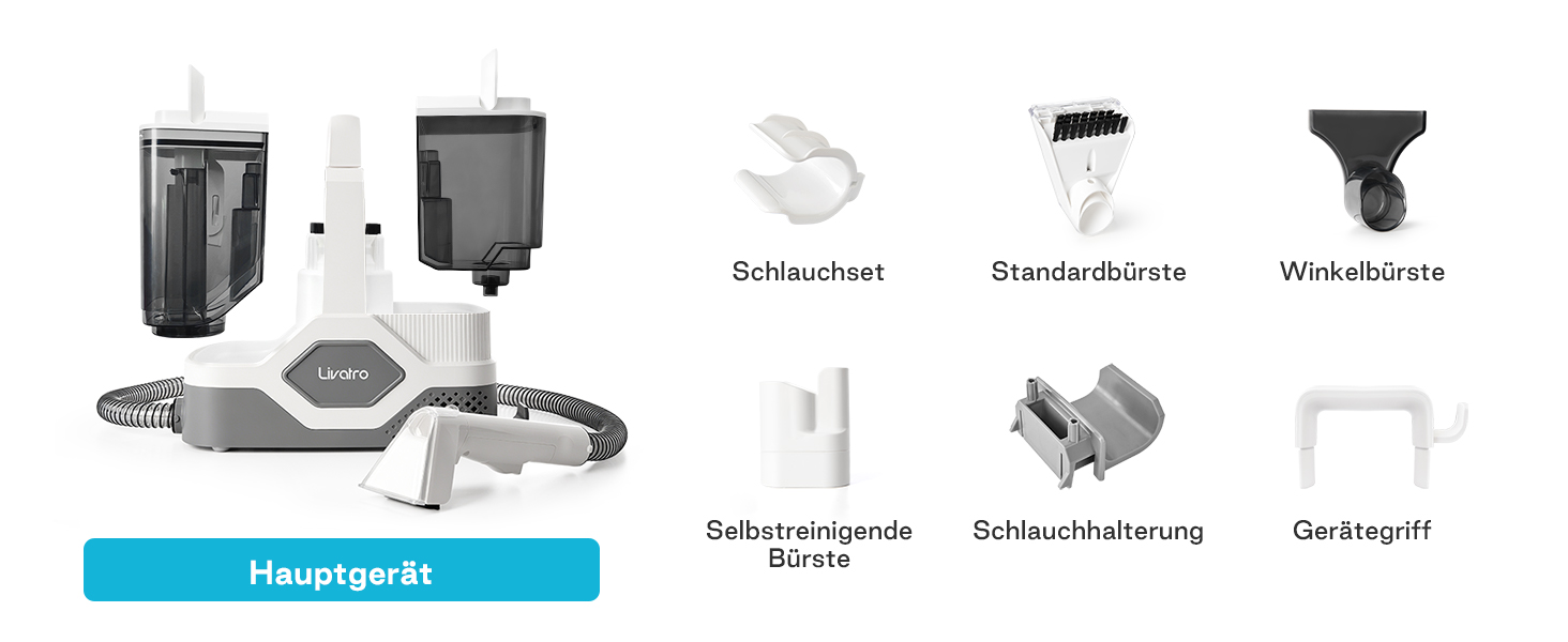 Пристрій для чищення м'яких меблів: мокрий/сухий пилосос, чистка килимів, 600W, 16KPa, бак 2,3L, самоочищення, компактний, для килимів, диванів, сходи