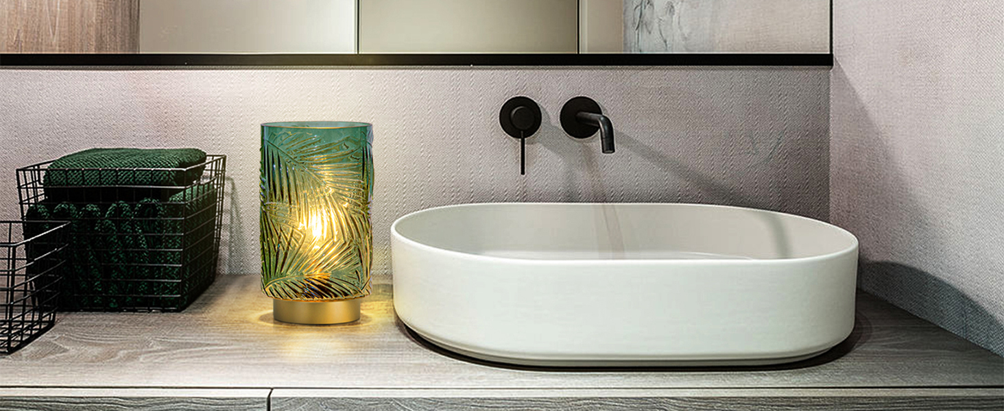 Настільна лампа MJ PREMIER акумуляторна LED з сенсорним вимикачем, регульована яскравість, скло, USB зарядка, аварійна лампа, зелена