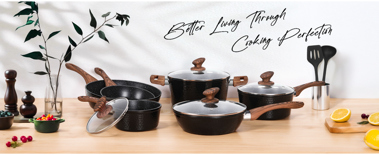 Набір посуду DishDelight 12-piece з гранітною керамікою, індукційний, чорний