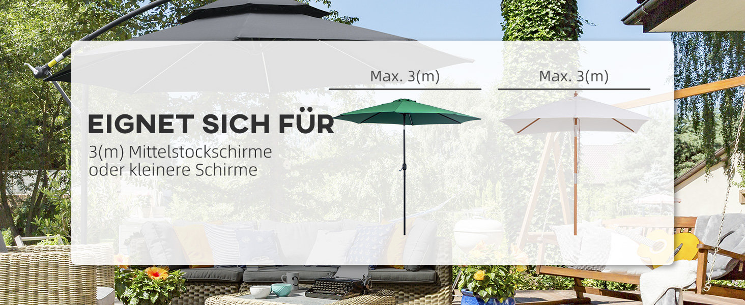 Підставка для парасолі Outsunny 25 кг, ротанг, з колесами, Ø38/48 мм, чорна, 52x41 см, полімер+метал