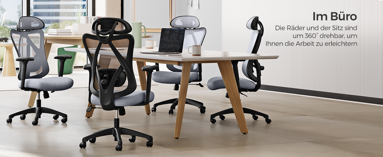 Офісний стіл SONGMICS: ергономічне крісло з регульованою поперековою та підголовною підтримкою, до 150 кг, регульована висота, сірий