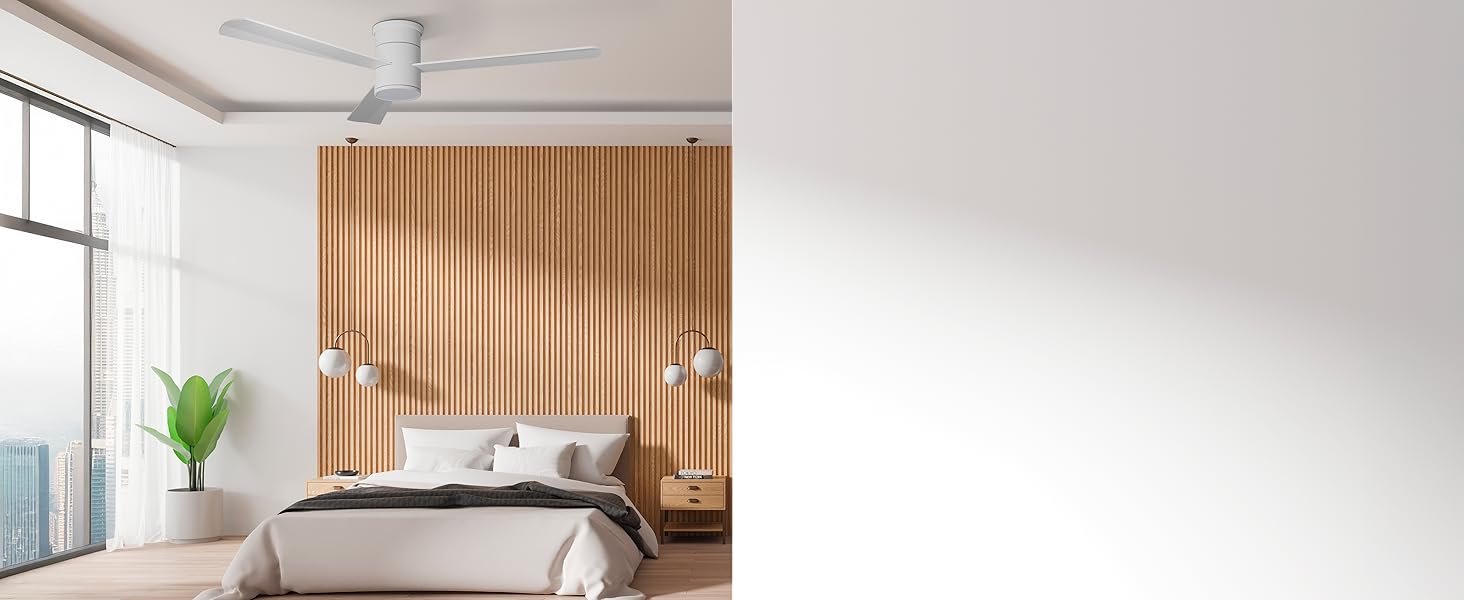 Стеляний вентилятор Noaton® Fornax Weiß з підсвічуванням, діаметр 132 см, DC мотор 40 Вт, диммований LED модуль 22 Вт, 3 колірні температури, пульт дистанційного керування, таймер, повітряний потік до 185 м³/хв (Zoya WW)