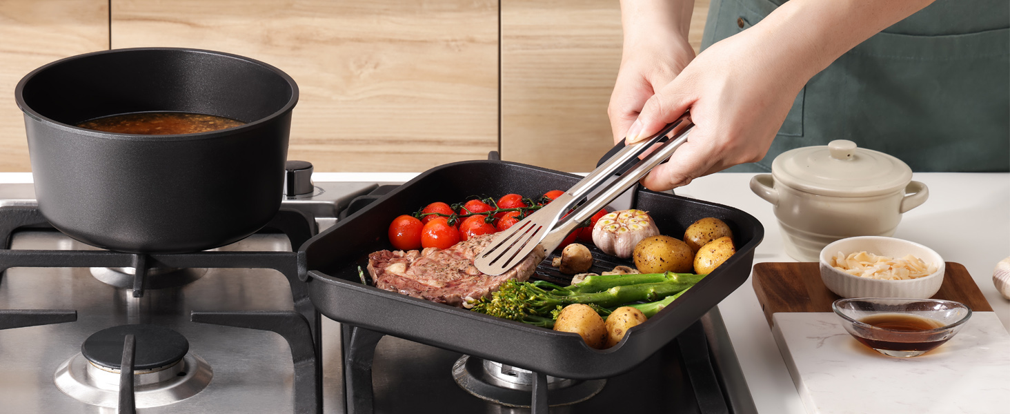 SENSARTE 24-Piece Nonstick Cookware Set - Pots & Pans Set for Induction, Dishwasher & Oven Safe - Healthy RV Cookware (Black)