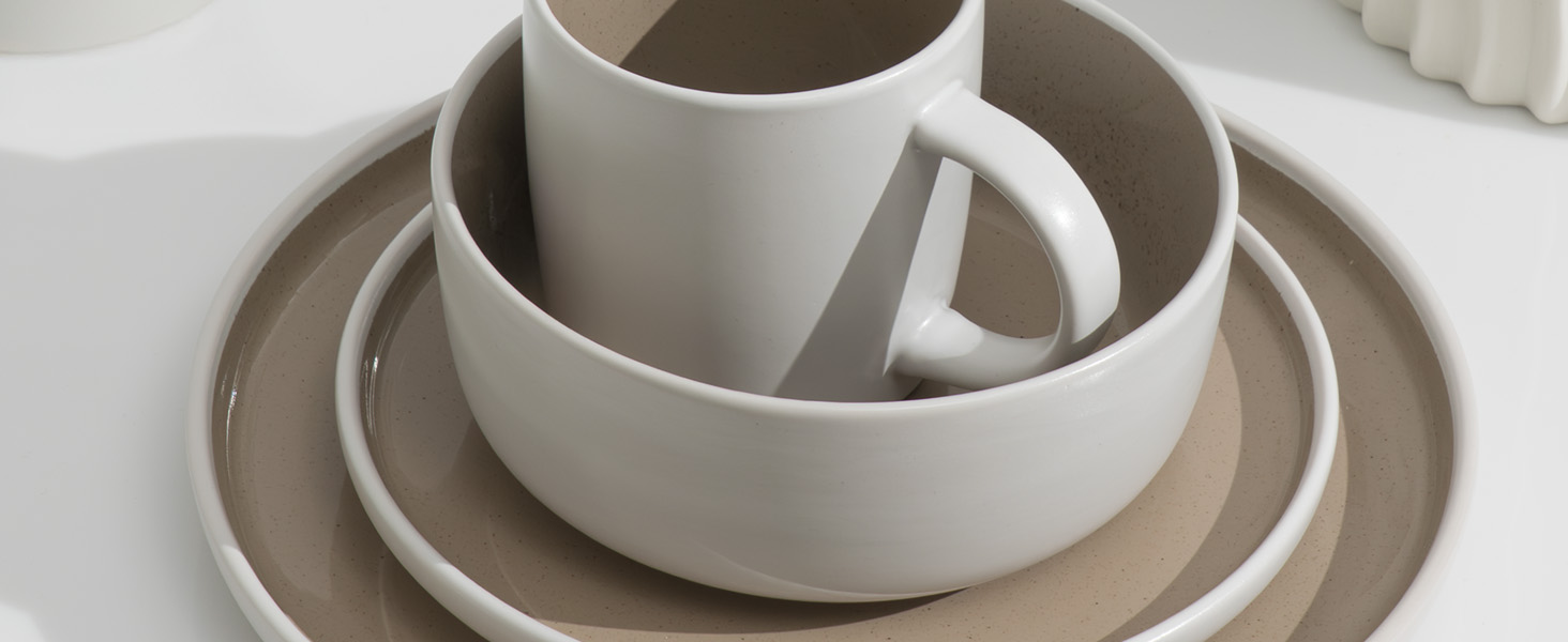 Сервіз Hausfelder для 8 осіб (32 елементи) з каменю Shadow Stone – тарілки, миски, чашки. Сервіз з кераміки, стійкий до миття в посудомийній машині