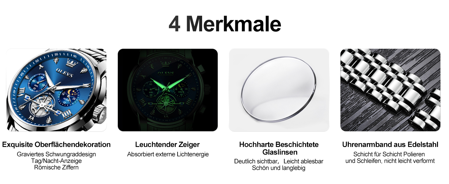 Годинник чоловічий OLEVS 2856 з фазами місяця, хронограф, кварц, нержавіюча сталь, водостійкий, блакитно-сріблястий