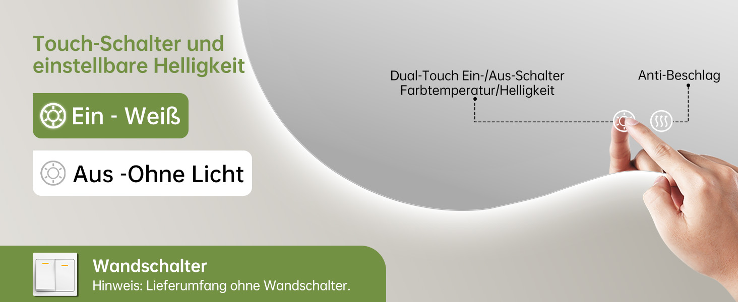 Дзеркало для ванної кімнати з підсвічуванням, без рами, 50x75 см, арочне, антизапар, сенсорний вимикач, регульована яскравість, 3 кольори світла