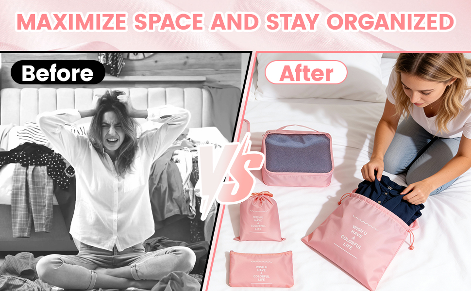 Органайзер для валізи Zorplex, набір 10 шт: кубики для пакування, аксесуари для подорожей, сумочки для одягу, взуття та косметики (рожевий)