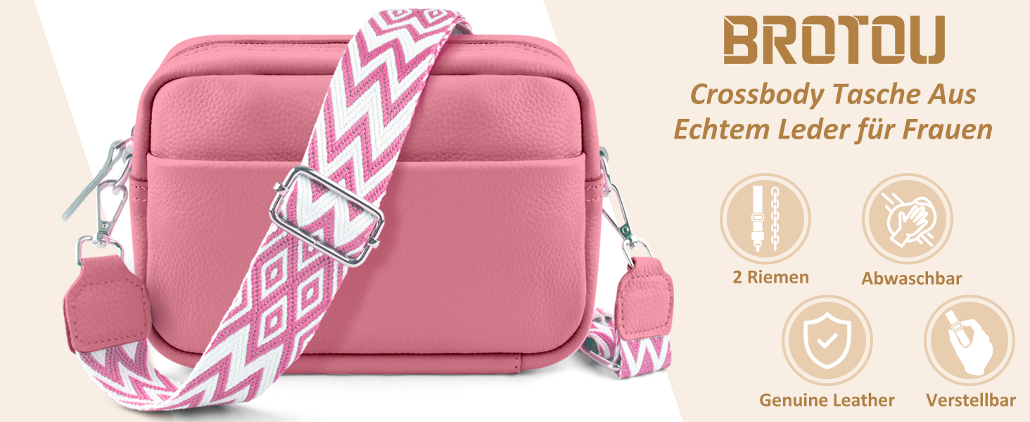 Сумка через плече BROTOU з натуральної шкіри, чорна. Маленька жіноча сумка з 3 відділеннями та широким ременем