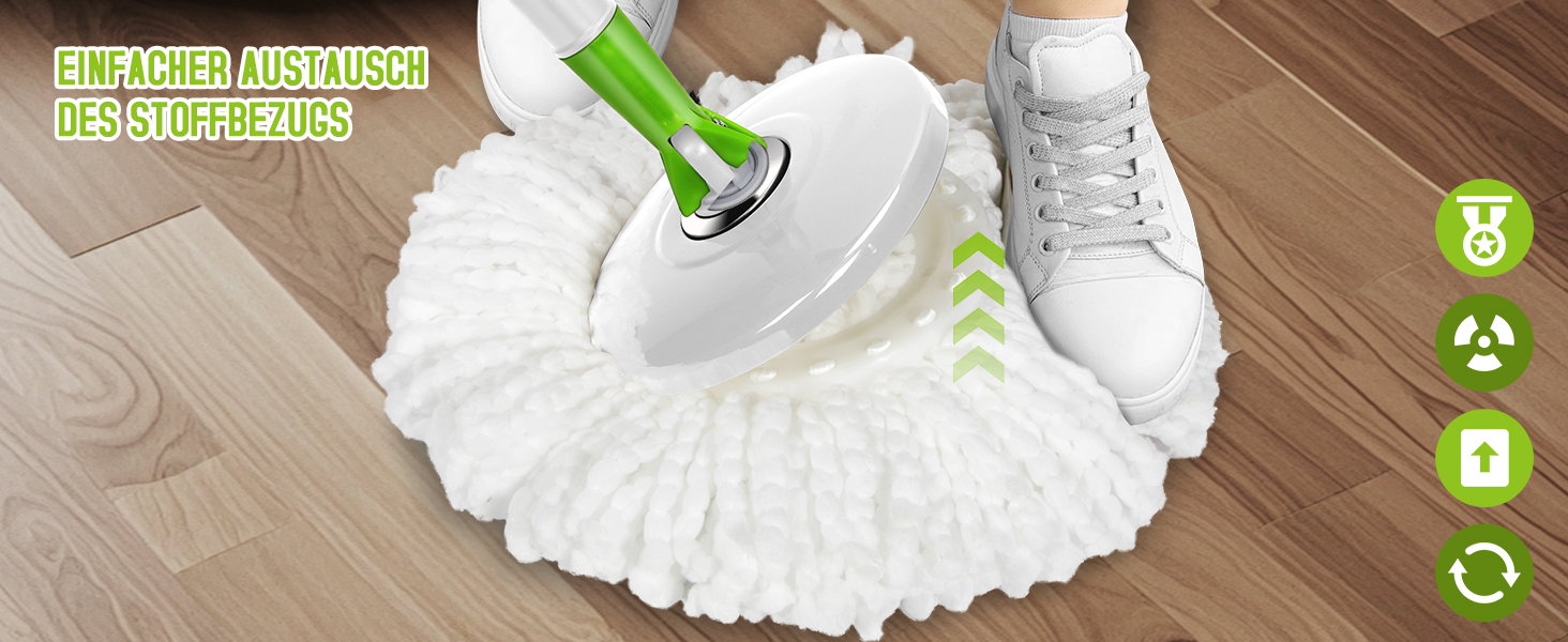 Набір для миття підлоги з відром, 2 в 1: відро для миття з віджимом та моп, моп з педальним віджимом, регульована сталева стійка та 3 мікрофібрових насадок, набір для миття підлоги, відро з педальним віджимом, білий + жовто-зелений