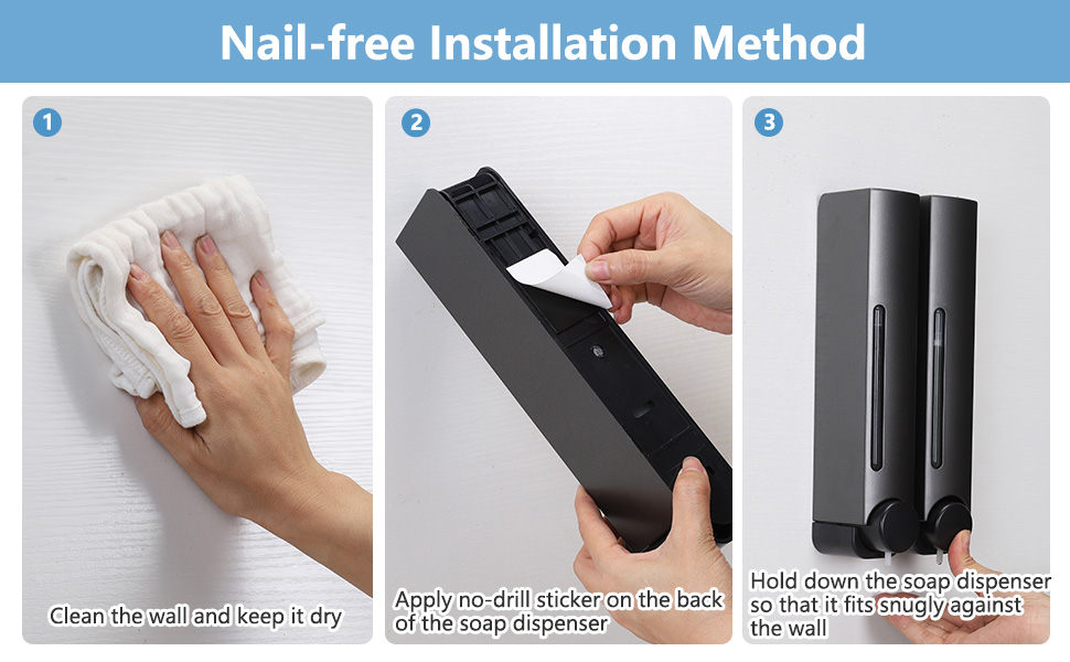 Набір дозаторів для мила та гелю для душу на стіну (2 шт, 380 мл, сірий)