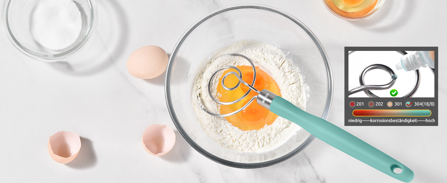 Міксер для тіста U-Taste: ручний віскер з нержавіючої сталі 18/8, 32 см, Aqua Sky