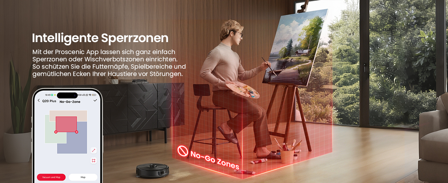 Робот-пилосос Proscenic Q20Plus з функцією миття, 10000Pa, 200хв, бездротовий, з автоматичним випорожненням, 3-в-1 для шерсті тварин, килимів та твердих поверхонь, чорний