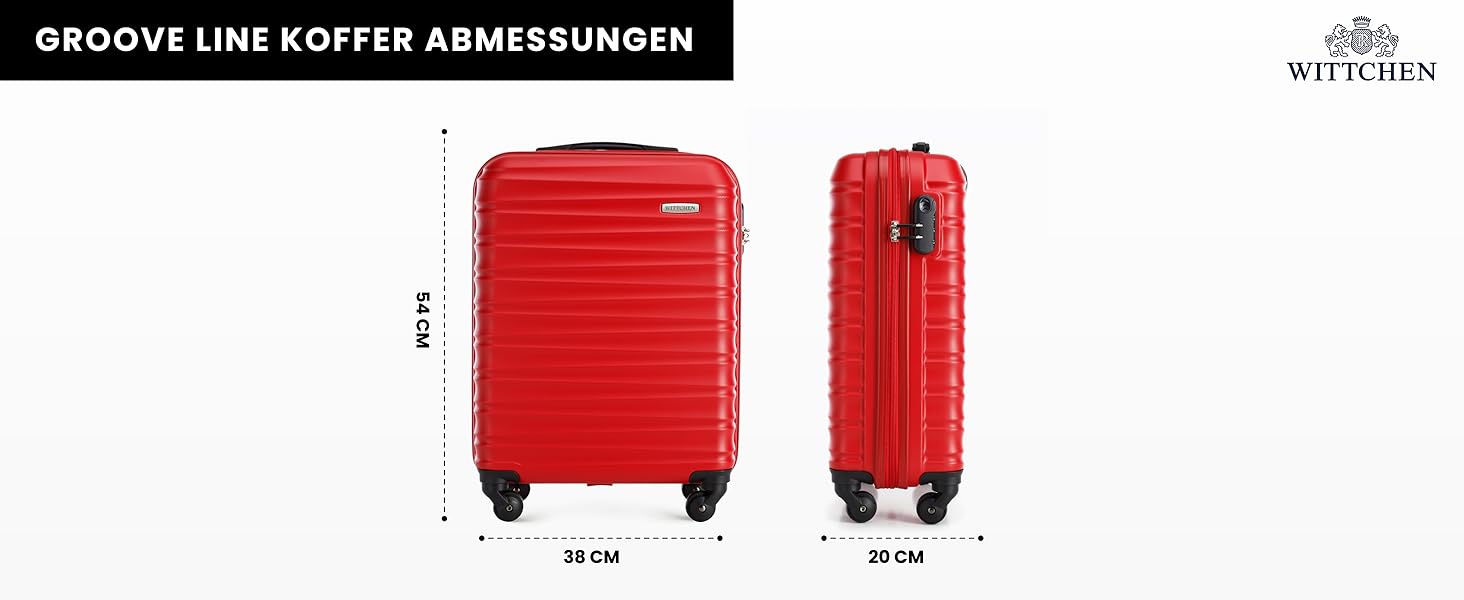 Валіза на колесах WITTCHEN Groove Line L (червона) з ABS-пластику, велика, для авіаперельотів (Lufthansa/Eurowings/Ryanair), з кодовим замком та 4 спіннерами