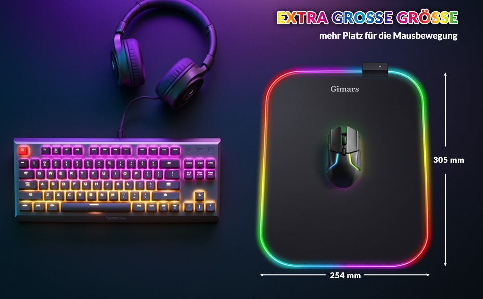 Килимок для миші ігровий Gimars RGB XXL 800x300x5mm з підсвічуванням 12 LED, водовідштовхувальна поверхня, протиковзкий гумовий низ, чорний