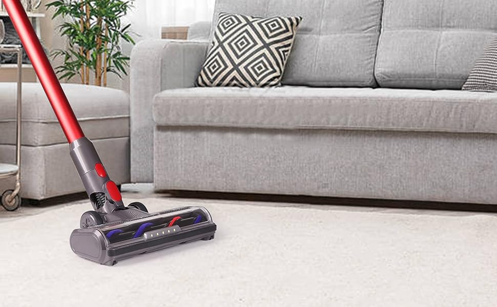 Насадка для пилососа Dyson V7, V8, V10, V11, V15: щітка з прямим приводом та 5 LED-ліхтариками для твердих поверхонь (сіра)