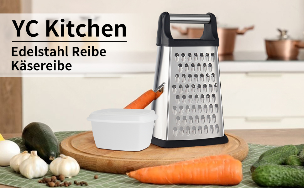 Терка кухонна YC Kitchen 4-стороння з нержавіючої сталі для овочів та сиру, велика терка-овочерізка