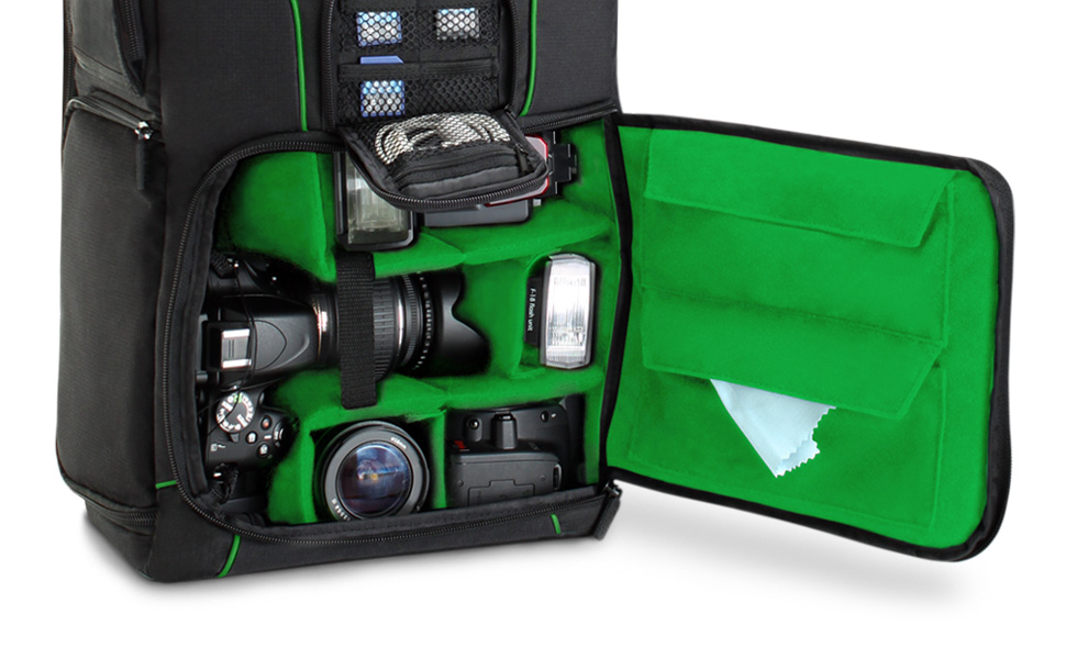 Рюкзак для камери USA Gear DSLR, фоторюкзак з захистом від ударів, кишеня для ноутбука 43,18 см, водонепроникний, регульоване сховище для об'єктивів та тринога (зелений)