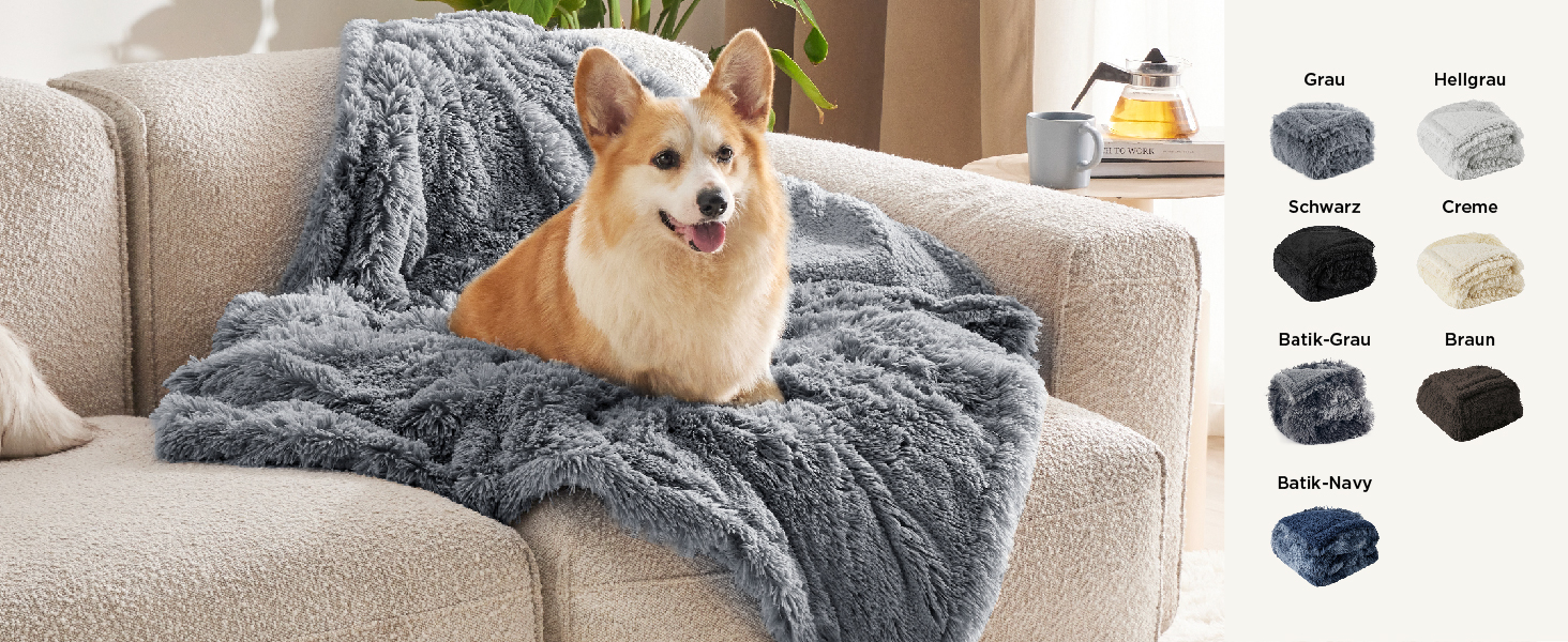 Водонепроникний коврик для собак BEDSURE 100x120 см - м'який, плюшевий, для великих собак та котів, сірий