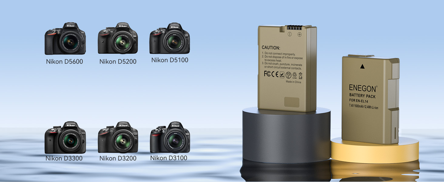 Зарядний пристрій ENEGON EN-EL14 20W з двома акумуляторами 1680mAh для Nikon D3100-D5600 з LCD дисплеєм