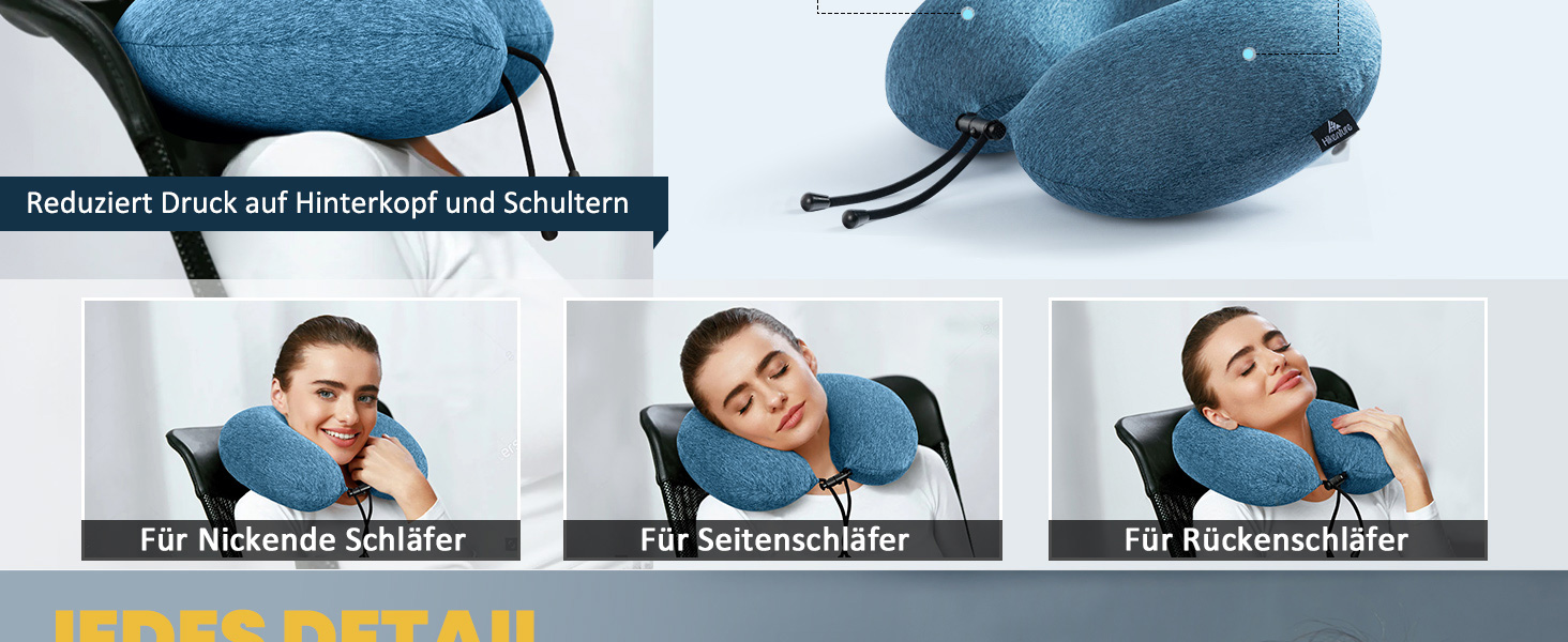 Подушка для шиї HIKENTURE надувна для подорожей літаком/поїздом з чохлом, синього/темно-синього кольору. Надувна подушка для шиї, зручна для дорослих.