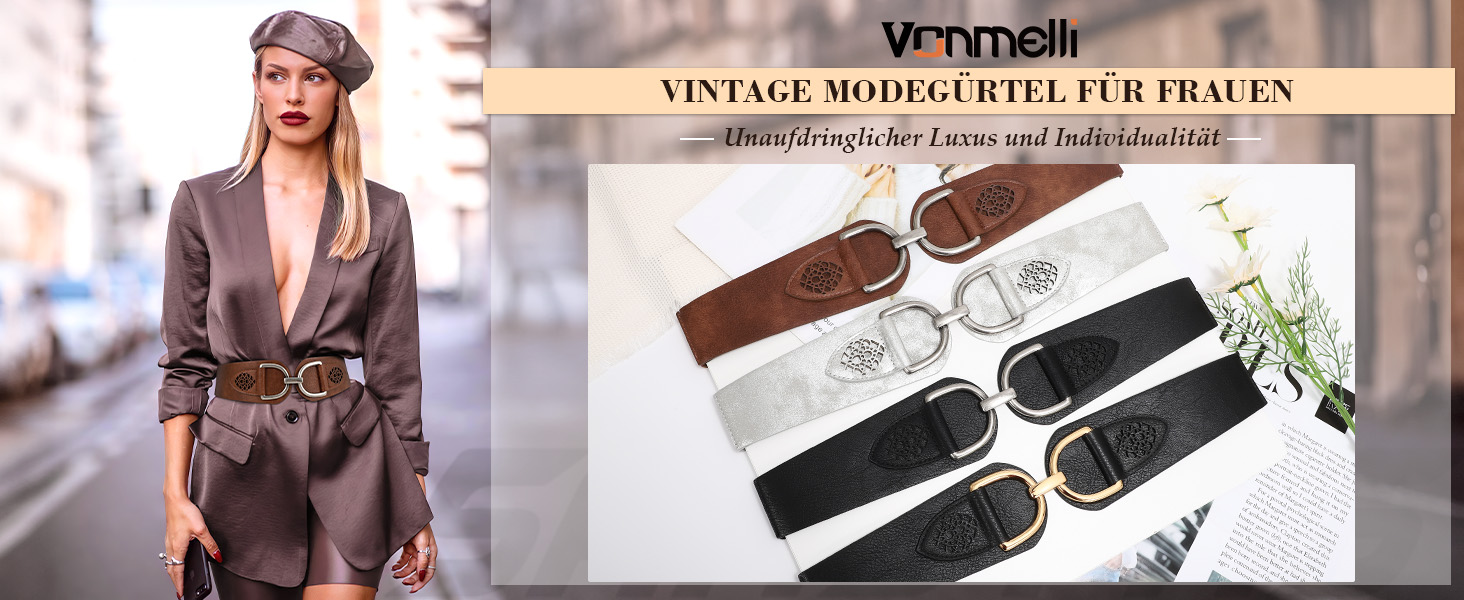 Жіночий ремінь VONMELLI Vintage з широкою талією та товстою пряжкою. Еластичний широкий ремінь для суконь та пальто (Срібло, XXL: обхват талії 119-150 см)
